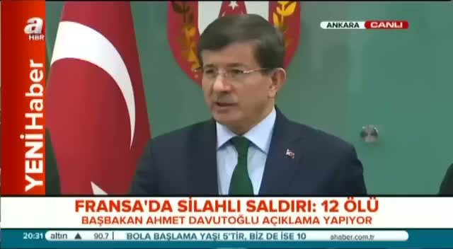Başbakan Davutoğlu: Paris'teki saldırıyı hakkında açıklama