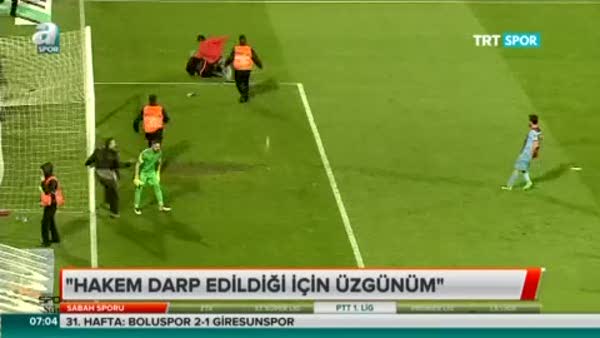 Trabzonspor - Fenerbahçe maçında hakeme saldırma anı!
