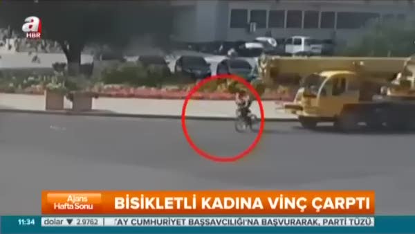 Bisikletli kadına vinç çarptı
