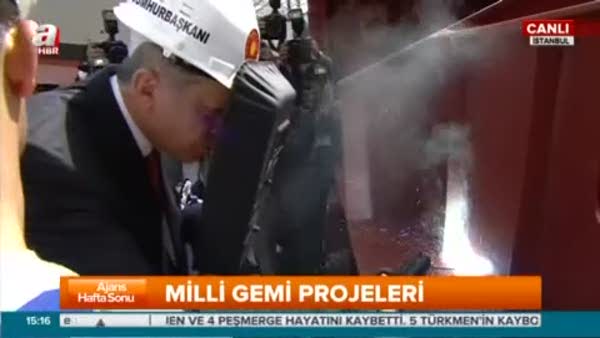 Cumhurbaşkanı Erdoğan Kınalıada korvetine ilk kaynağı yaptı