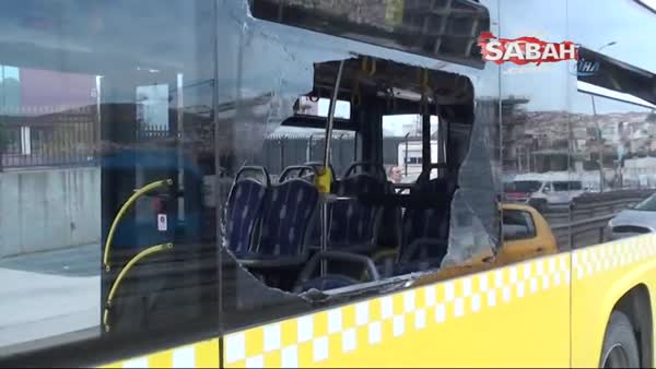 Beton dökme vinci belediye otobüsüne çarptı: 2 yaralı