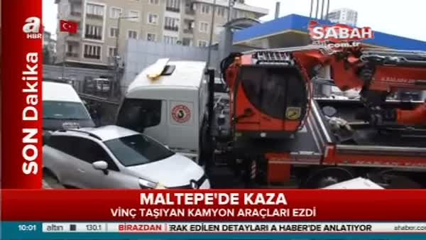 Maltepe'de vinç taşıyan kamyon 8 aracı ezdi