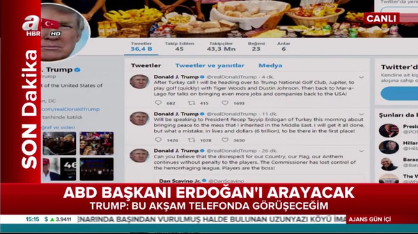 ABD Başkanı Trump Cumhurbaşkanı Erdoğan'ı arayacak!