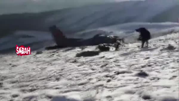 Isparta'da düşen askeri uçağın enkazından ilk görüntüler