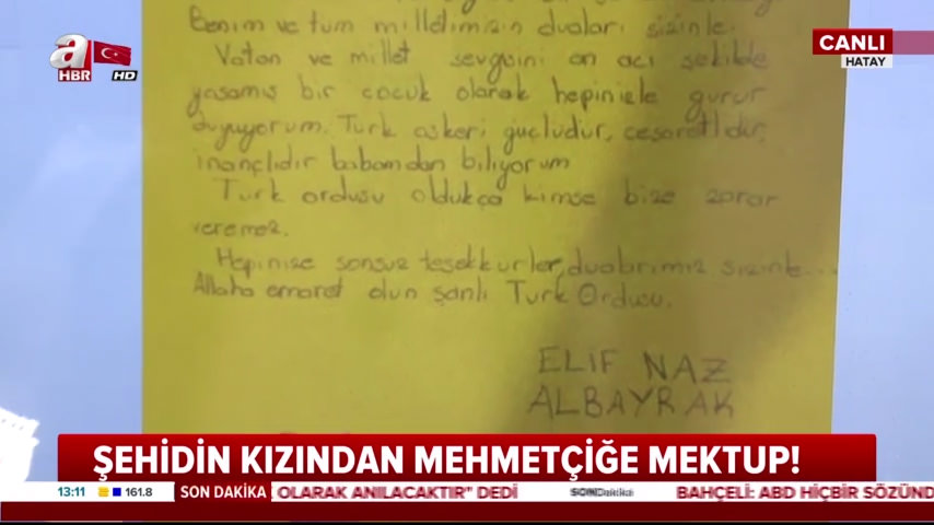 Fırat Kalkanı şehidi Binbaşı Bülent Albayrak’ın kızından ağlatan mektup