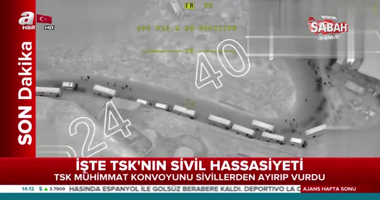 Afrin'e giden sivillerin yer aldığı ve TSK'nın müdahale etmediği konvoyun görüntüsü