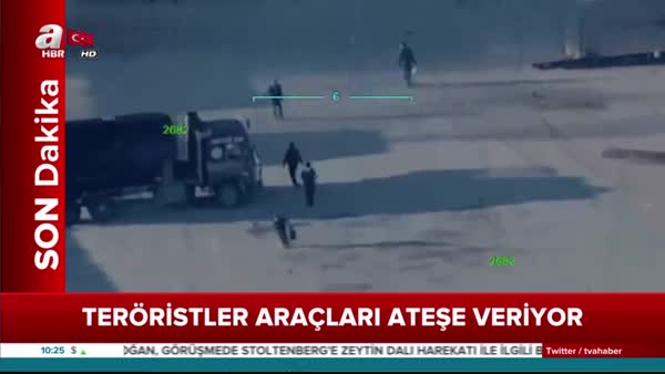YPG/PKK'lı teröristler Afrin'de sivillerin bölgeden ayrılmasını önlemek için araçları yakıyor!