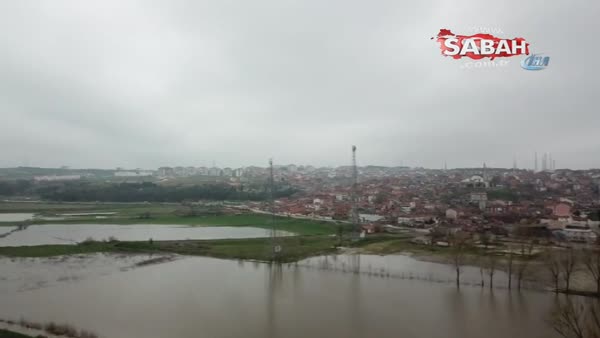 Tunca Nehri taştı, taşkın havadan görüntülendi