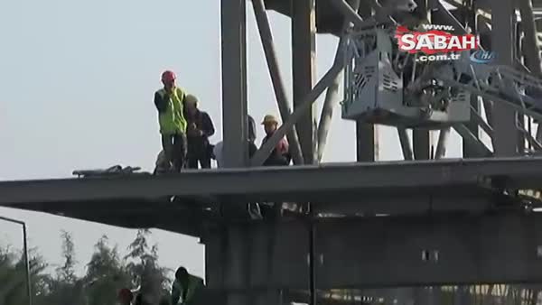 İşçiler inşaatın çatısından düştü