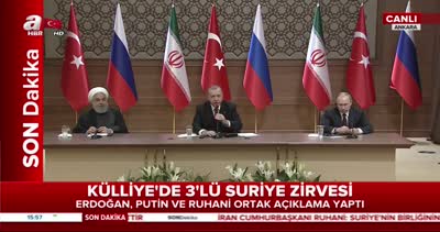 Cumhurbaşkanı Erdoğan, Rusya Devlet Başkanı Putin ve İran Cumhurbaşkanı Ruhani’nin gazetecilerin sorularını cevapladı
