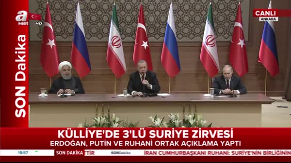 Cumhurbaşkanı Erdoğan, Rusya Devlet Başkanı Putin ve İran Cumhurbaşkanı Ruhani'nin gazetecilerin sorularını cevapladı