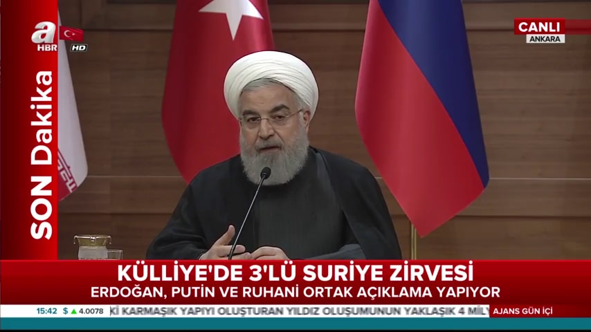Ruhani "Bugün Suriye halkının umudunun düne nazaran daha fazla olduğunu görmekten memnunum"