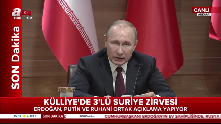 Putin "Rusya, İran ve Türkiye Suriye'nin toprak bütünlüğünden yanadır"