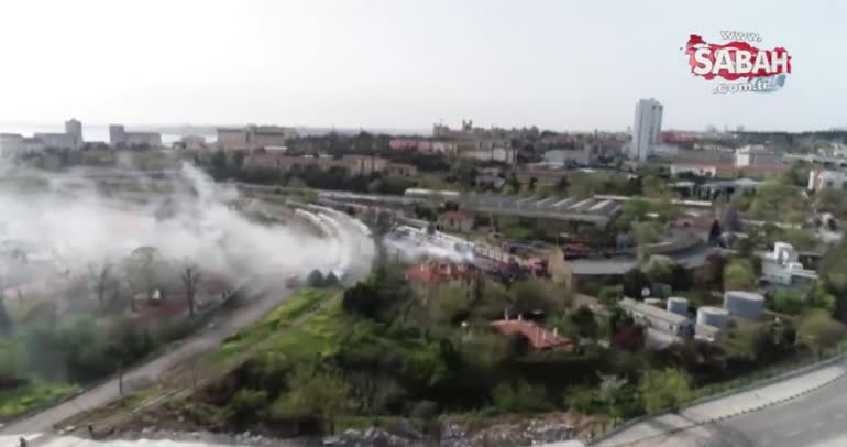 Haydarpaşa Tren Garındaki yangın havadan böyle görüntülendi