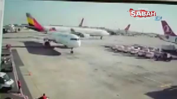 Atatürk Havalimanı'nda uçağın çarpma anı kamerada