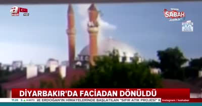 Diyarbakır’da faciadan dönüldü! Yıldırım düşen minare böyle yıkıldı