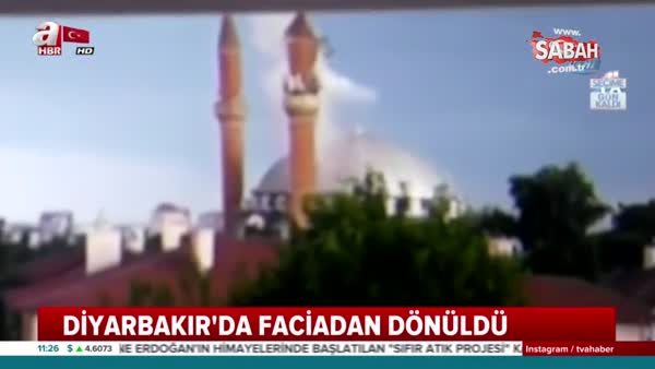 Diyarbakır'da faciadan dönüldü! Yıldırım düşen minare böyle yıkıldı