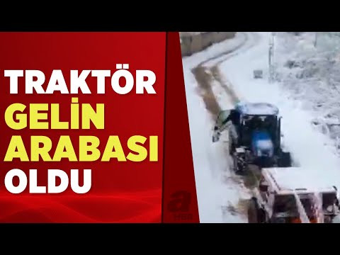 Kar yolları kapatınca gelin traktörle alındı